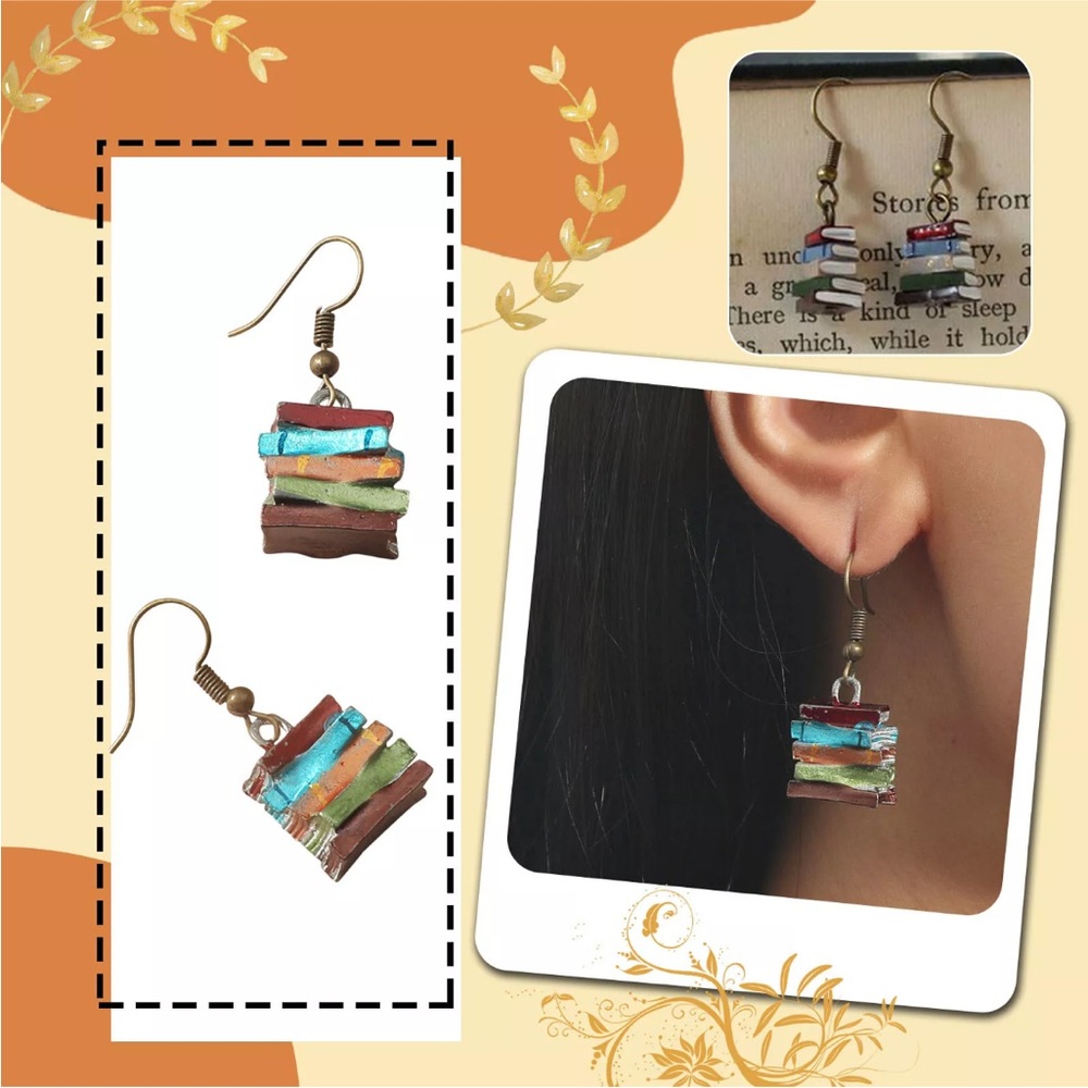 Fashion Opening Retro Library A Pile Of Books Books Earrings